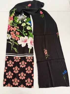 Ted Baker Black Floral Long Silk Scarf